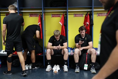 120725 - Japan v Wales - Summer Series - Second Test - Aaron Wainwright and James Ratti of Wales in the dressing room
