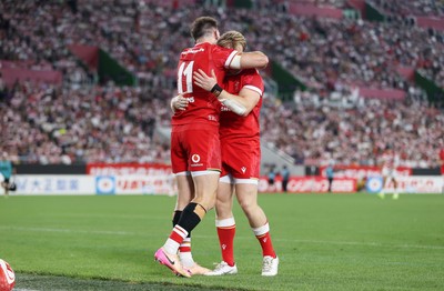 120725 - Japan v Wales - Summer Series - Second Test - Josh Adams of Wales celebrates scoring a try with team mates