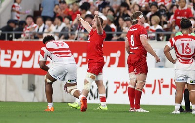120725 - Japan v Wales - Summer Series - Second Test - Tommy Reffell of Wales celebrates at full time
