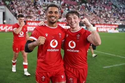 120725 - Japan v Wales - Summer Series - Second Test - Ben Thomas and Dan Edwards of Wales celebrates at full time