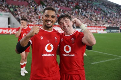 120725 - Japan v Wales - Summer Series - Second Test - Ben Thomas and Dan Edwards of Wales celebrates at full time