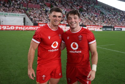 120725 - Japan v Wales - Summer Series - Second Test - Reuben Morgan-Williams and Dan Edwards of Wales celebrates at full time