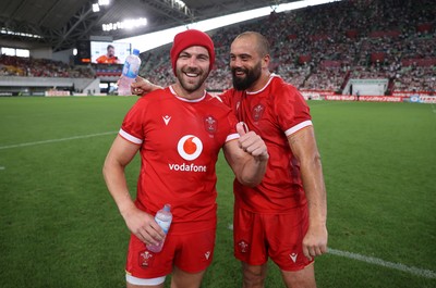 120725 - Japan v Wales - Summer Series - Second Test - Johnny Williams and Josh Macleod of Wales celebrate at full time