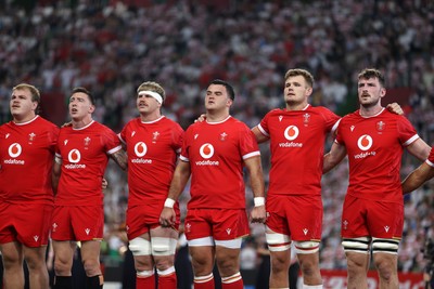 120725 - Japan v Wales - Summer Series - Second Test - Archie Griffin, Josh Adams, Aaron Wainwright, Chris Coleman, Taine Plumtree and James Ratti sing the anthem
