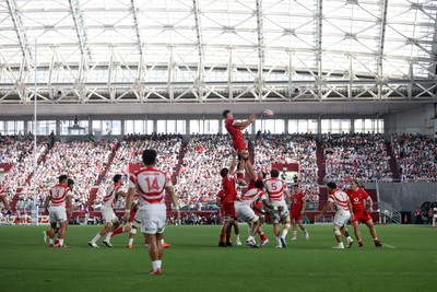 120725 - Japan v Wales - Summer Series - Second Test - Alex Mann of Wales wins the line out