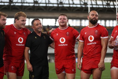120725 - Japan v Wales - Summer Series - Second Test - Archie Griffin, Head Coach Matt Sherratt, Dewi Lake and Josh Macleod of Wales at full time