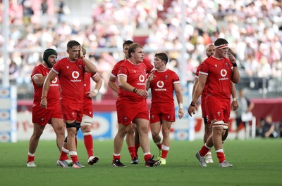 120725 - Japan v Wales - Summer Series - Second Test - Alex Mann, Archie Griffin and Freddie Thomas of Wales 