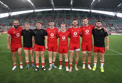 120725 - Japan v Wales - Summer Series - Second Test - Scarlets players Josh Macleod, Sam Costelow, Macs Page, Tom Rogers, Blair Murray, Johnny Williams, Taine Plumtree and Joe Roberts