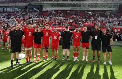 120725 - Japan v Wales - Summer Series - Second Test - Cardiff Rugby Gethin Jenkins, Teddy Williams, Cameron Winnett, Alex Mann, Liam Belcher, Keiron Assiratti, Ben Thomas, Josh Adams, Taulupe Faletau and Matt Sherratt