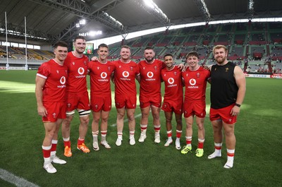 120725 - Japan v Wales - Summer Series - Second Test - Ospreys Reuben Morgan-Williams, James Ratti, Kieran Hardy, Dewi Lake, Gareth Thomas, Keelan Giles, Dan Edwards and Garyn Phillips