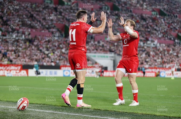 120725 - Japan v Wales - Summer Series - Second Test - Josh Adams of Wales celebrates scoring a try with team mates