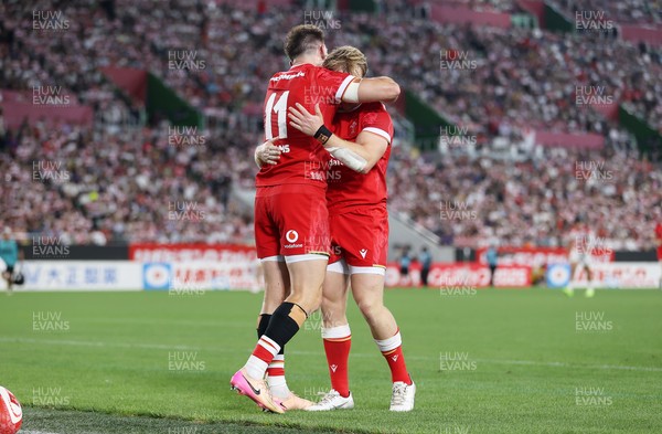 120725 - Japan v Wales - Summer Series - Second Test - Josh Adams of Wales celebrates scoring a try with team mates