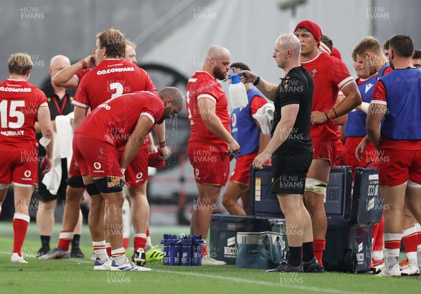 120725 - Japan v Wales - Summer Series - Second Test - Josh Macleod of Wales cools off