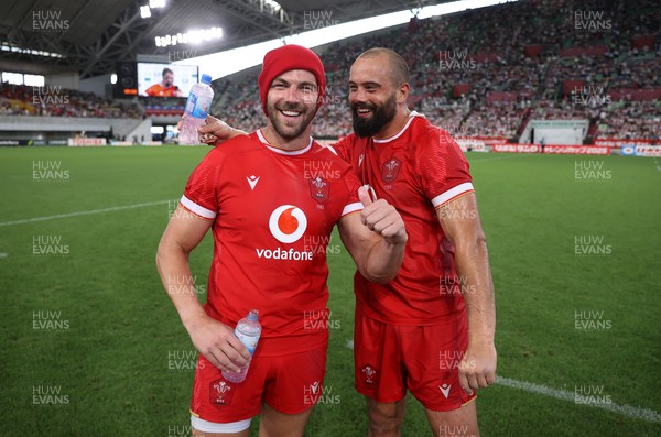 120725 - Japan v Wales - Summer Series - Second Test - Johnny Williams and Josh Macleod of Wales celebrate at full time