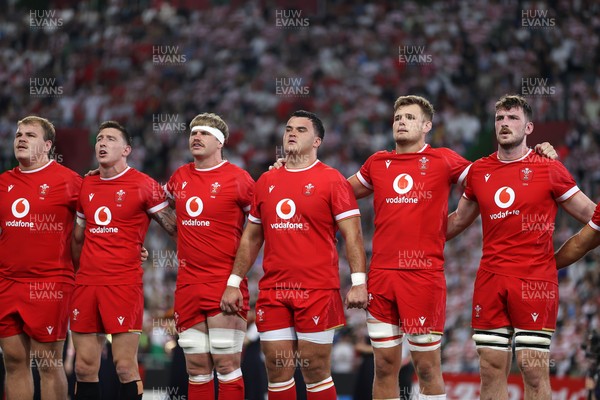120725 - Japan v Wales - Summer Series - Second Test - Archie Griffin, Josh Adams, Aaron Wainwright, Chris Coleman, Taine Plumtree and James Ratti sing the anthem