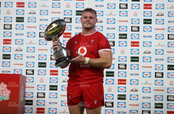 120725 - Japan v Wales - Summer Series - Second Test - Dewi Lake of Wales with the sponsor trophy 