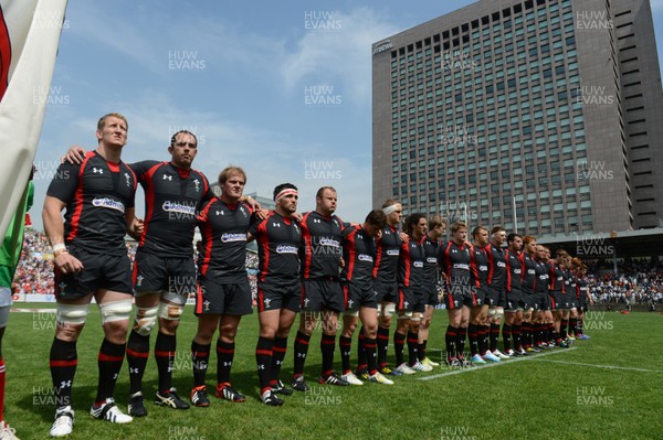 150613 - Japan v Wales -Wales players during the national anthems