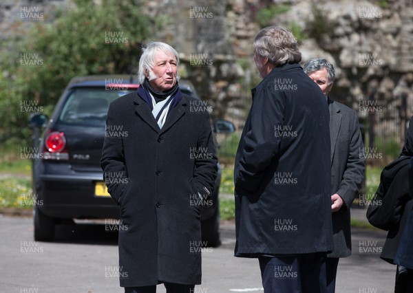 060521 - John Dawes Funeral, Llandaff Cathedral, Cardiff - JPR Williams chats with Derek Quinnell at the funeral of former Wales and British Lions captain and coach John Dawes at Llandaff Cathedral, Cardiff
