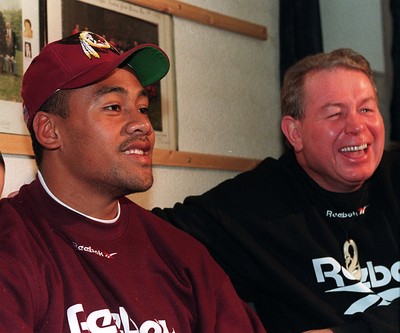 211195 - Jonah Lomu - Lomu speaks during a press conference with Wrexham Coach Phil Kingsley Jones