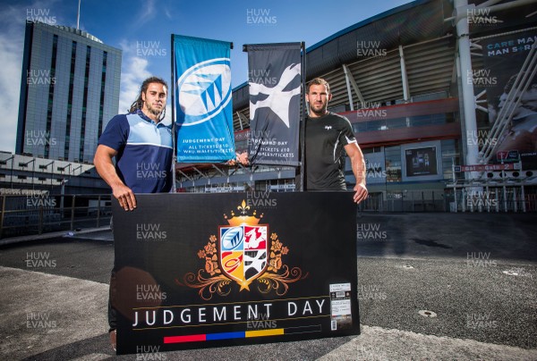 100815 - Judgement Day IV Photocall - Players from the Welsh Regions at the announcement of Judgement Day IV, Josh Navidi of Cardiff Blues and Joe Bearman of Ospreys whose teams face each other