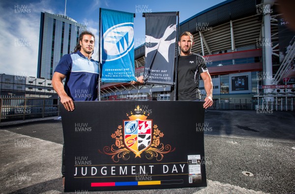 100815 - Judgement Day IV Photocall - Players from the Welsh Regions at the announcement of Judgement Day IV, Josh Navidi of Cardiff Blues and Joe Bearman of Ospreys whose teams face each other