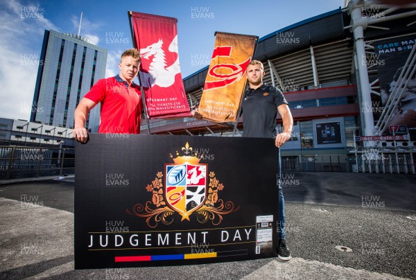 100815 - Judgement Day IV Photocall - Players from the Welsh Regions at the announcement of Judgement Day IV, James Davies of Scarlets and Tom Prydie of Newport Gwent Dragons, whose teams face each other