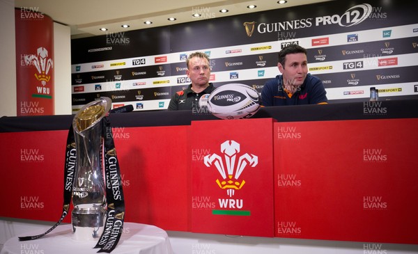 040417 - Judgement Day Press Conference - Newport Gwent Dragons head coach Kingsley Jones and Scarlets coach Stephen Jones during press conference ahead of their Judgement Day clash