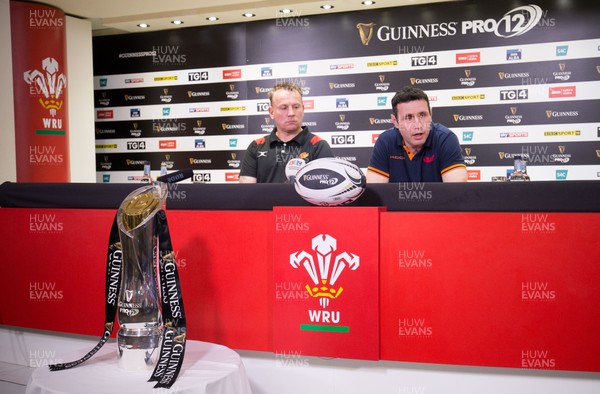 040417 - Judgement Day Press Conference - Newport Gwent Dragons head coach Kingsley Jones and Scarlets coach Stephen Jones during press conference ahead of their Judgement Day clash