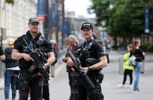 030617 - UEFA Champions League Final - Real Madrid v Juventus - Armed Police stand at the top of Westgate Street