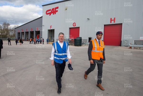 150421 Labour Leader Sir Keir Starmer MP during a visit to CAF in Newport to see one of the new Transport for Wales trains under construction at the company