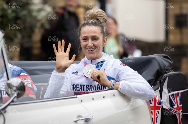 030921 - Picture shows Lauren Williams as the crowds out in Ystard Mynach welcome local heros Lauren Price and Lauren Williams who are taken around the town in an open top car to celebrate their success at the Tokyo games