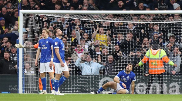 010225 - Leeds United v Cardiff City - Sky Bet Championship - Cardiff reaction to 1st goal by Brenden Aaronson of Leeds United