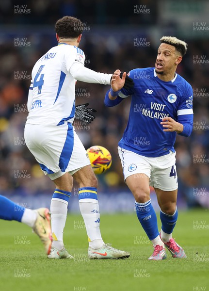 010225 - Leeds United v Cardiff City - Sky Bet Championship - Callum Robinson of Cardiff and Ethan Ampadu of Leeds United