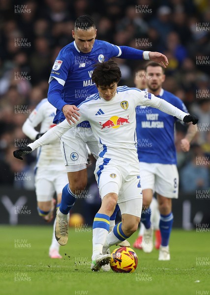 010225 - Leeds United v Cardiff City - Sky Bet Championship - Anwar El Ghazi of Cardiff and Ao Tanaka of Leeds United