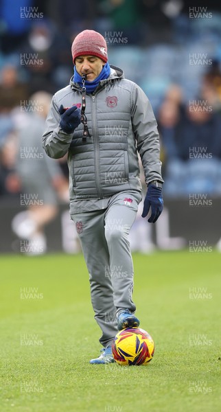 010225 - Leeds United v Cardiff City - Sky Bet Championship - Manager Omer Riza of Cardiff with whistle and stopwatch takes warm up