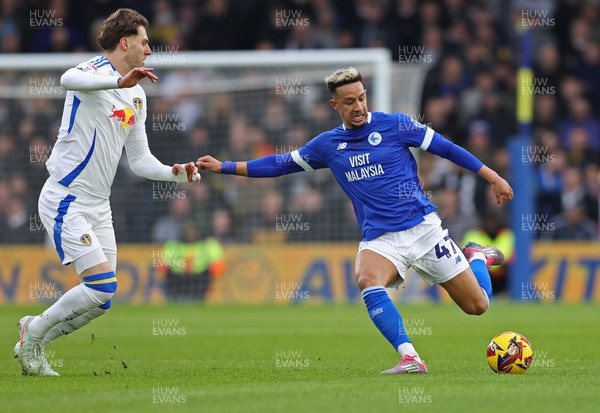 010225 - Leeds United v Cardiff City - Sky Bet Championship - Callum Robinson of Cardiff with Joe Rodon of Leeds United