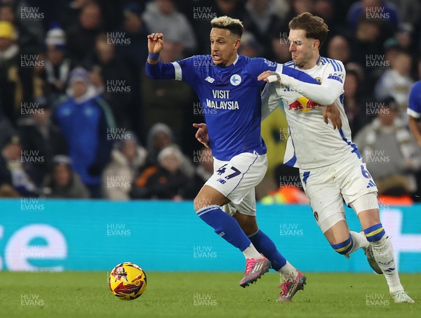 010225 - Leeds United v Cardiff City - Sky Bet Championship - Callum Robinson of Cardiff and Joe Rodon of Leeds United tussle for the ball