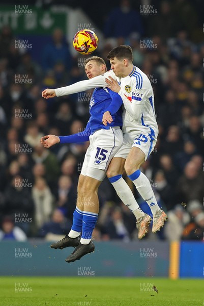  010225 - Leeds United v Cardiff City - Sky Bet Championship - Sivert Mannsverk of Cardiff and Sam Byram of Leeds United