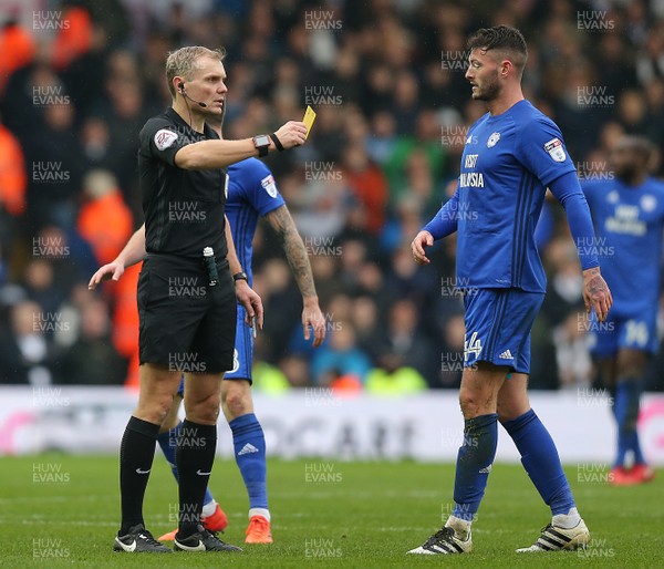 030218 - Leeds United v Cardiff City - Sky Bet Championship -  Gary Madine gets a yellow card in 1st half