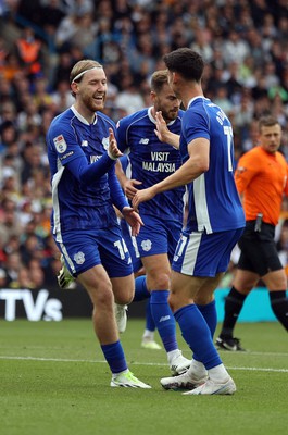 060823 - Leeds United v Cardiff City - Sky Bet Championship - Josh Bowler of Cardiff celebrates scoring the 1st goal of the match with Callum O'Dowda of Cardiff