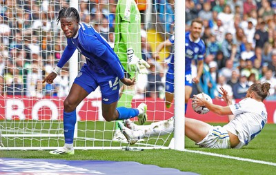 060823 - Leeds United v Cardiff City - Sky Bet Championship - Ike Ugbo of Cardiff pops the ball into the net to score the 2nd Cardiff goal