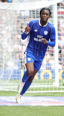 060823 - Leeds United v Cardiff City - Sky Bet Championship - Ike Ugbo of Cardiff celebrates scoring their second goal