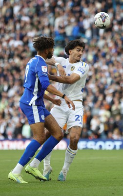 060823 - Leeds United v Cardiff City - Sky Bet Championship - Kion Etete of Cardiff and Pascal Stuijk of Leeds United