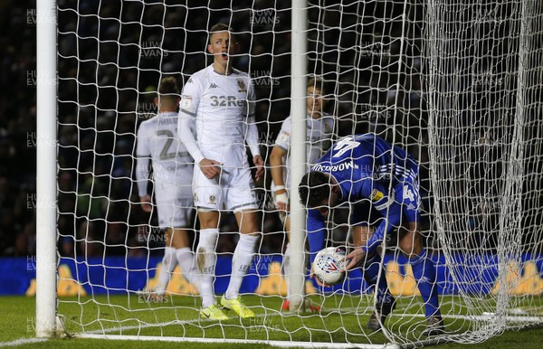 141219 - Leeds Utd v Cardiff City - Sky Bet Championship - Sean Morrison of Cardiff picks the ball out of the net after a long cross rewards with a goal
