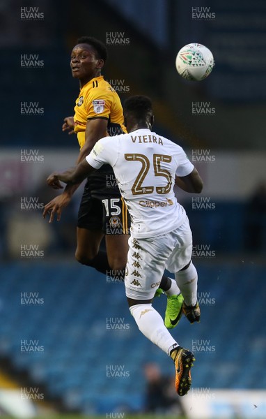 220817 - Leeds United v Newport County - Carabao Cup - Shawn McCoulsky of Newport County beats Ronaldo Vieira of Leeds United to the ball