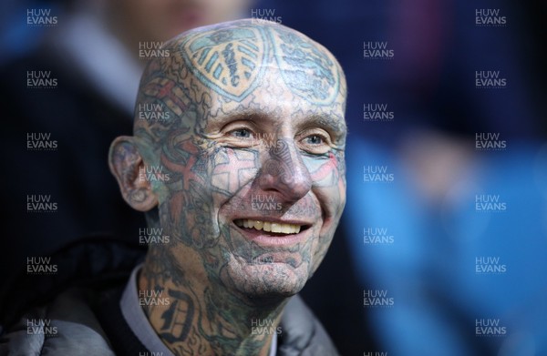 130219 - Leeds United v Swansea City - SkyBet Championship - A Leeds fan with tattoos covering his face