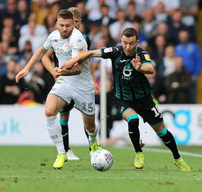 310819 - Leeds United v Swansea City - Sky Bet Championship -  Besant Celina of Swansea and Stuart Dallas of Leeds United