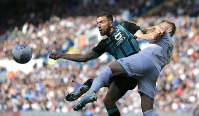 310819 - Leeds United v Swansea City - Sky Bet Championship -  Borja Baston of Swansea and Liam Cooper of Leeds United