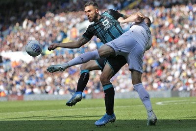 310819 - Leeds United v Swansea City - Sky Bet Championship -  Borja Baston of Swansea and Liam Cooper of Leeds United