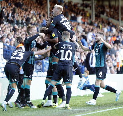 310819 - Leeds United v Swansea City - Sky Bet Championship -  Wayne Routledge of Swansea celebrates scoring the 1st goal of the match with Sam Surridge on top